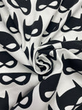 2 1/2 YD Cotton Stretch Knit - White with Black Batman Masks
