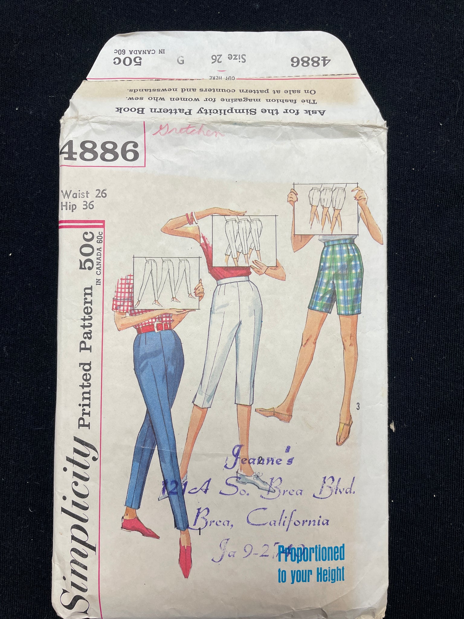 1950s Simplicity 4886 Sewing Pattern - Adult Pants and Shorts