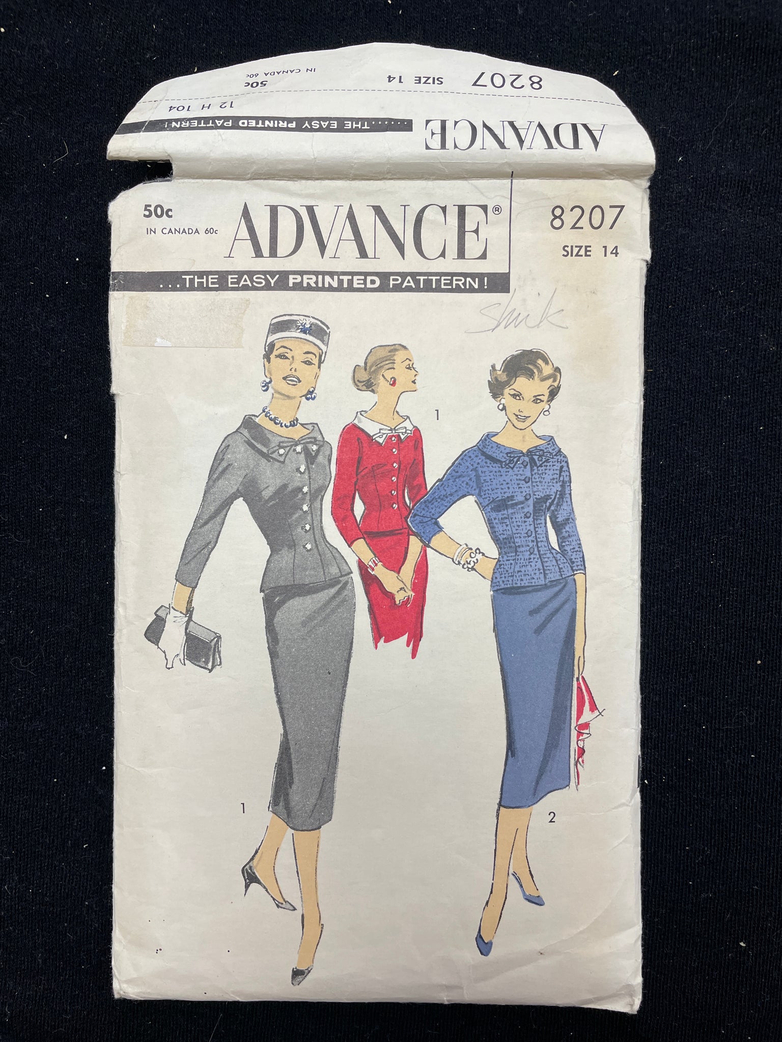 1950's Advance 8207 Sewing Pattern - Adult 2-piece Suit Dress