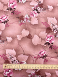 1 3/4 YD Polyester Matte Satin - Mottled Dusty Pink with Flowers and Leaves