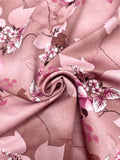 1 3/4 YD Polyester Matte Satin - Mottled Dusty Pink with Flowers and Leaves