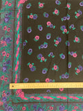 7/8 YD Rayon Scarf Panel Vintage - Purple and Hot Pink Flowers with Teal Leaves on Black