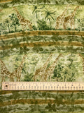 3 YD Polyester Chiffon - Watercolor-Styled Stripes Multi Greens with Giraffes
