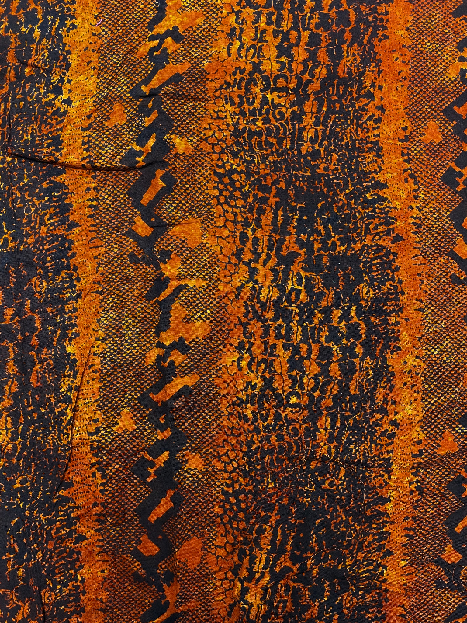 7/8 YD Rayon Remnant - Black and Orange Snake Print