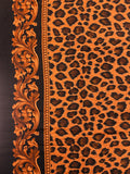 1 7/8 YD Rayon - Black and Orange Cheetah Print with a Filigree Border