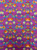 1 1/8 YD Rayon - Blue and Orange Flowers on Orchid Pink
