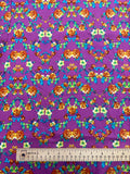 1 1/8 YD Rayon - Blue and Orange Flowers on Orchid Pink