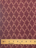 1 7/8 YD Polyester - Striated Dark Red Under a Tan Lattice with Leaves