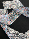 Lace Floral Scalloped Lace Trim Vintage - Off White Printed with Blue, Pink and Purple Flowers
