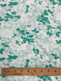 2 1/2 YD Polyester Blend - White with Green Leaves and Flowers