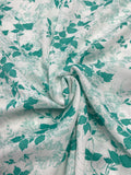 2 1/2 YD Polyester Blend - White with Green Leaves and Flowers