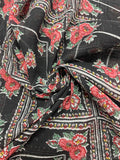 2 YD Poly/Cotton Voile - Black with Frames of Flowers
