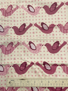 4 1/4 YD Cotton Flannel - Mauve Patchwork Print Birds on Peach