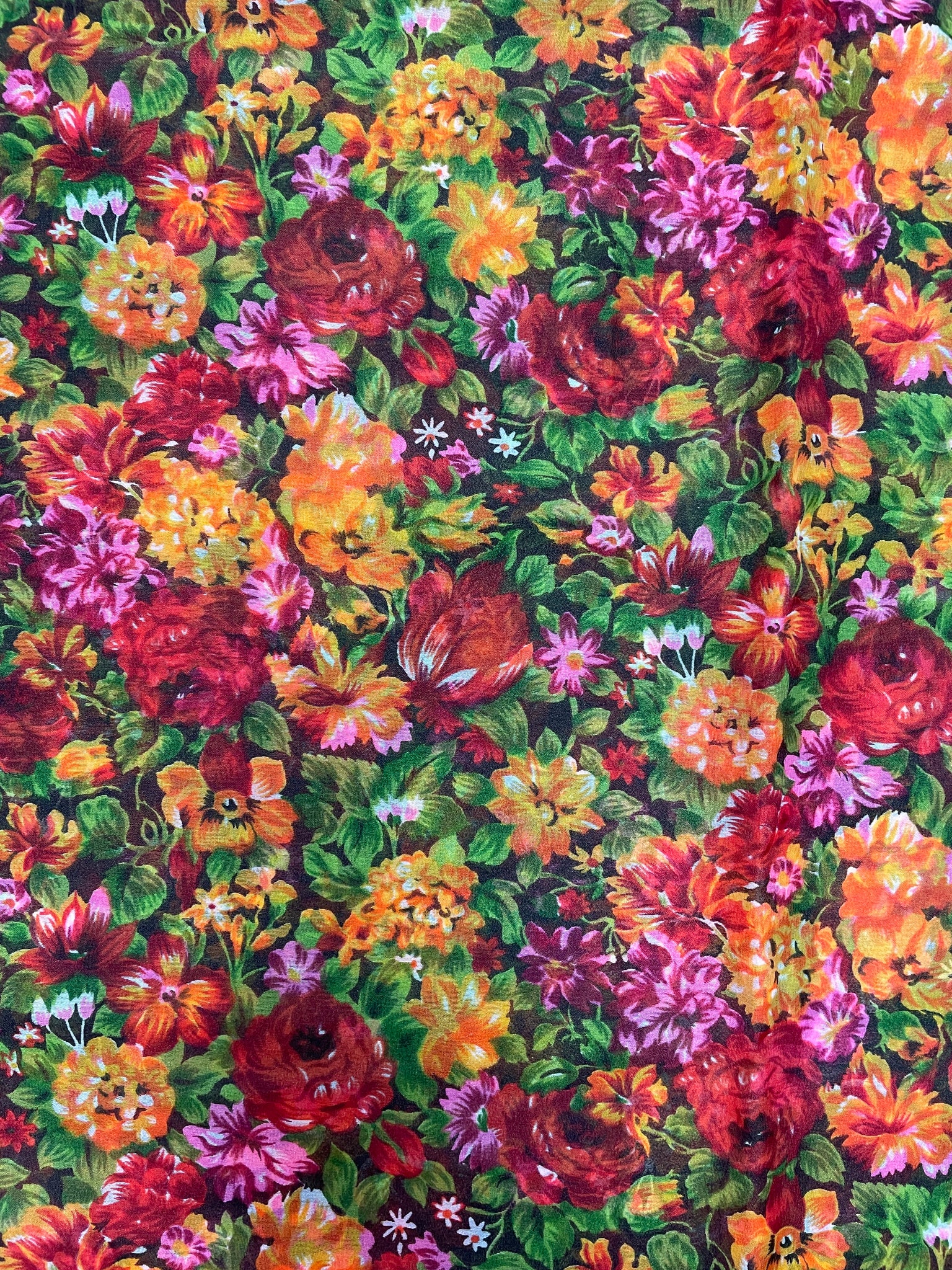 1 YD Polyester Chiffon Vintage - Pink, Red and Orange Flowers