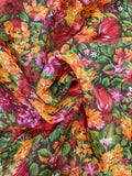 1 YD Polyester Chiffon Vintage - Pink, Red and Orange Flowers