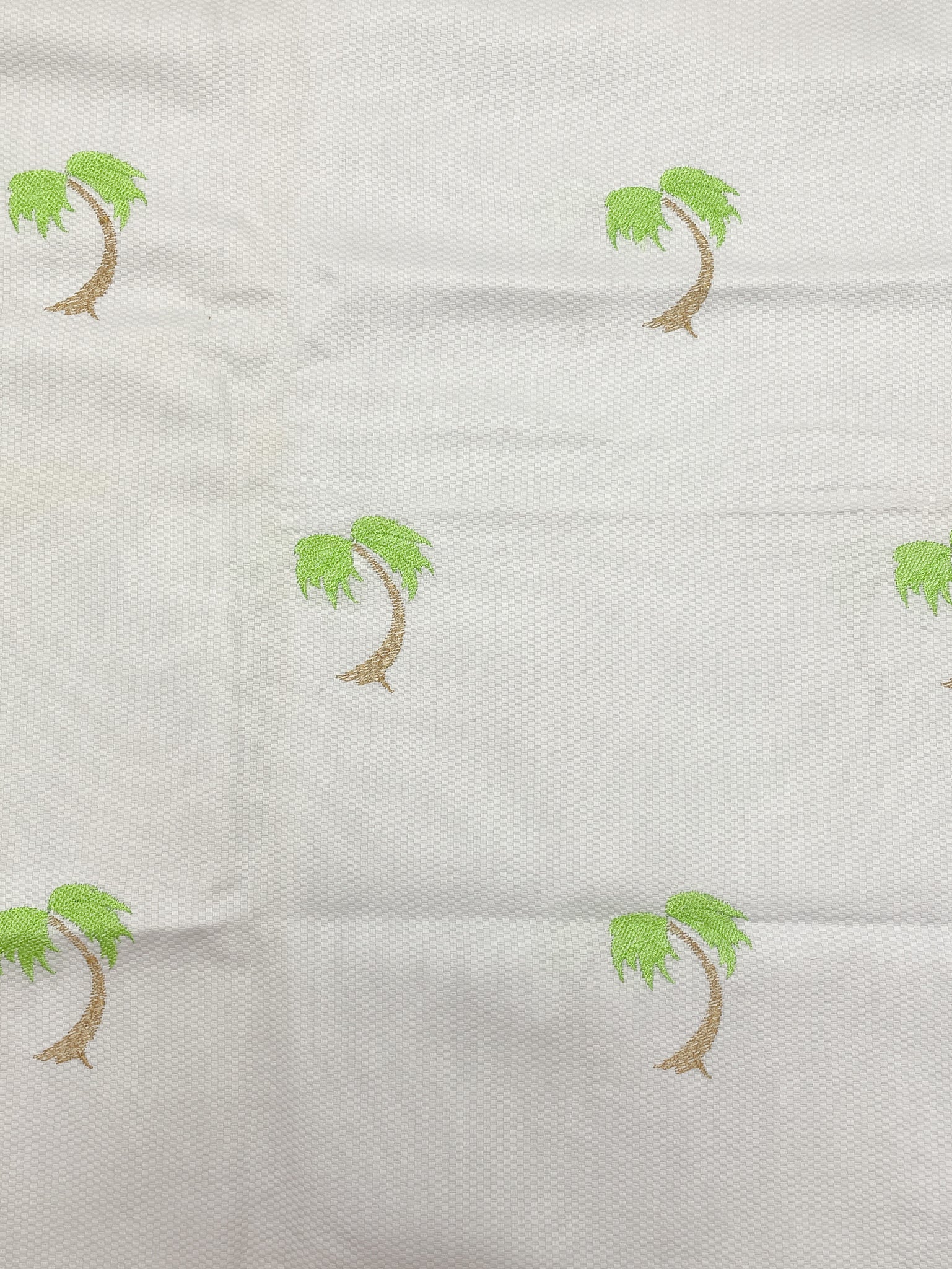 1 1/4 YD Cotton Pique Embroidered - White with Palm Trees