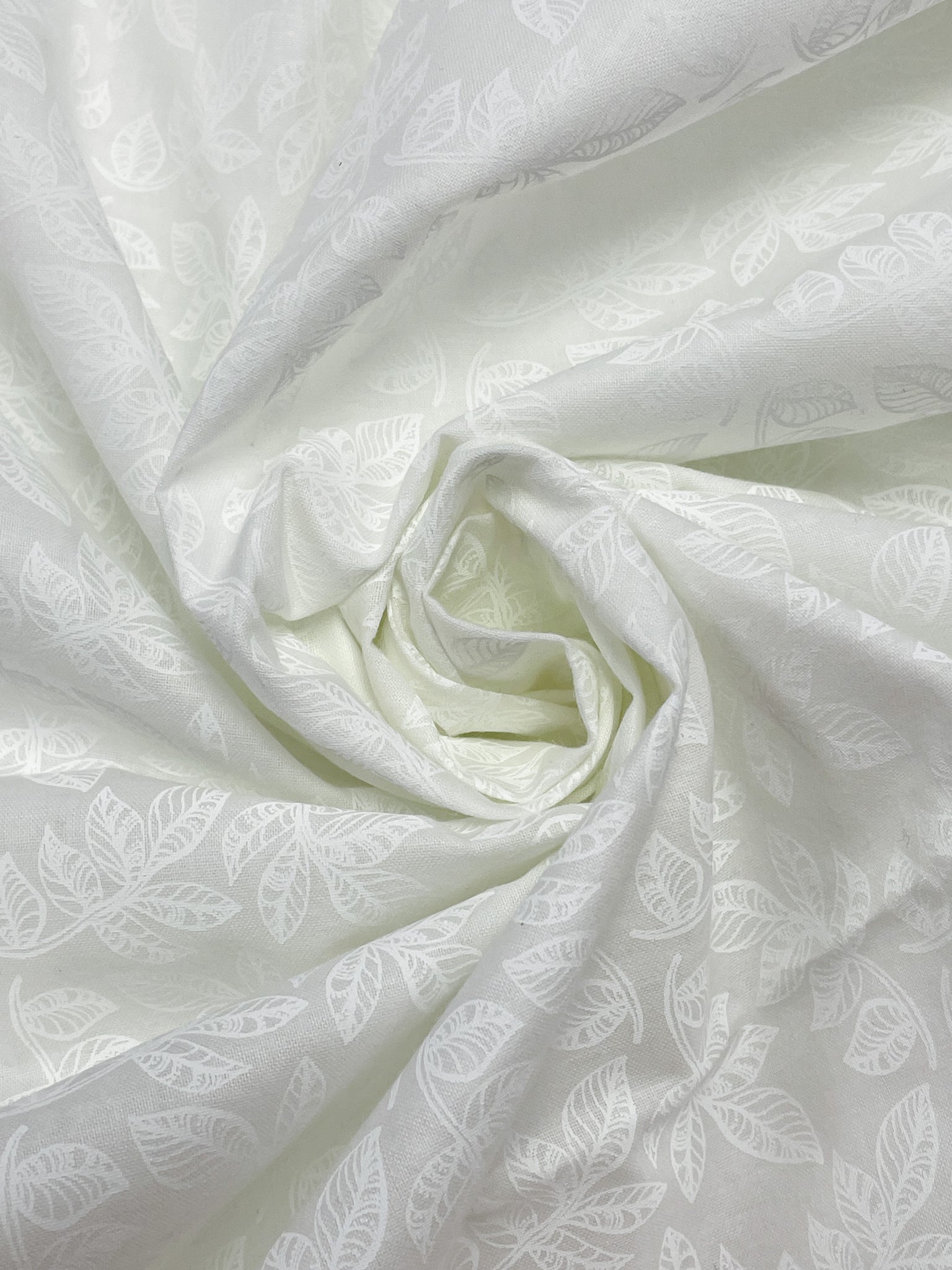 2 1/3 YD Quilting Cotton - White with White Leaves