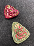 Buttons Plastic Hand Painted Set of 2 Vintage - Rounded Triangles with Flowers
