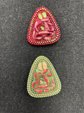 Buttons Plastic Hand Painted Set of 2 Vintage - Rounded Triangles with Flowers