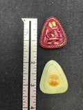 Buttons Plastic Hand Painted Set of 2 Vintage - Rounded Triangles with Flowers