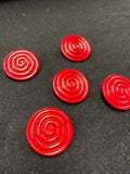 Buttons Plastic Set of 6 Vintage - Red Spirals