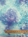2 1/2 YD Nylon Vintage - Cherry Blossoms In and on Mottled Blues and Aquas
