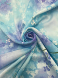 2 1/2 YD Nylon Vintage - Cherry Blossoms In and on Mottled Blues and Aquas
