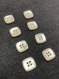 Buttons Plastic Set of 8 Vintage - Pearlescent White Squares