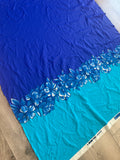 1  YD Lycra - Cobalt and Turquoise Blue with Floral Border