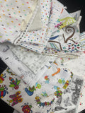 Quilting Cotton Mystery Scrap Remnant Bundle - Various Prints on White and Off White Backgrounds 1 POUND