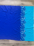 1  YD Lycra - Cobalt and Turquoise Blue with Floral Border