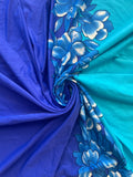 1  YD Lycra - Cobalt and Turquoise Blue with Floral Border