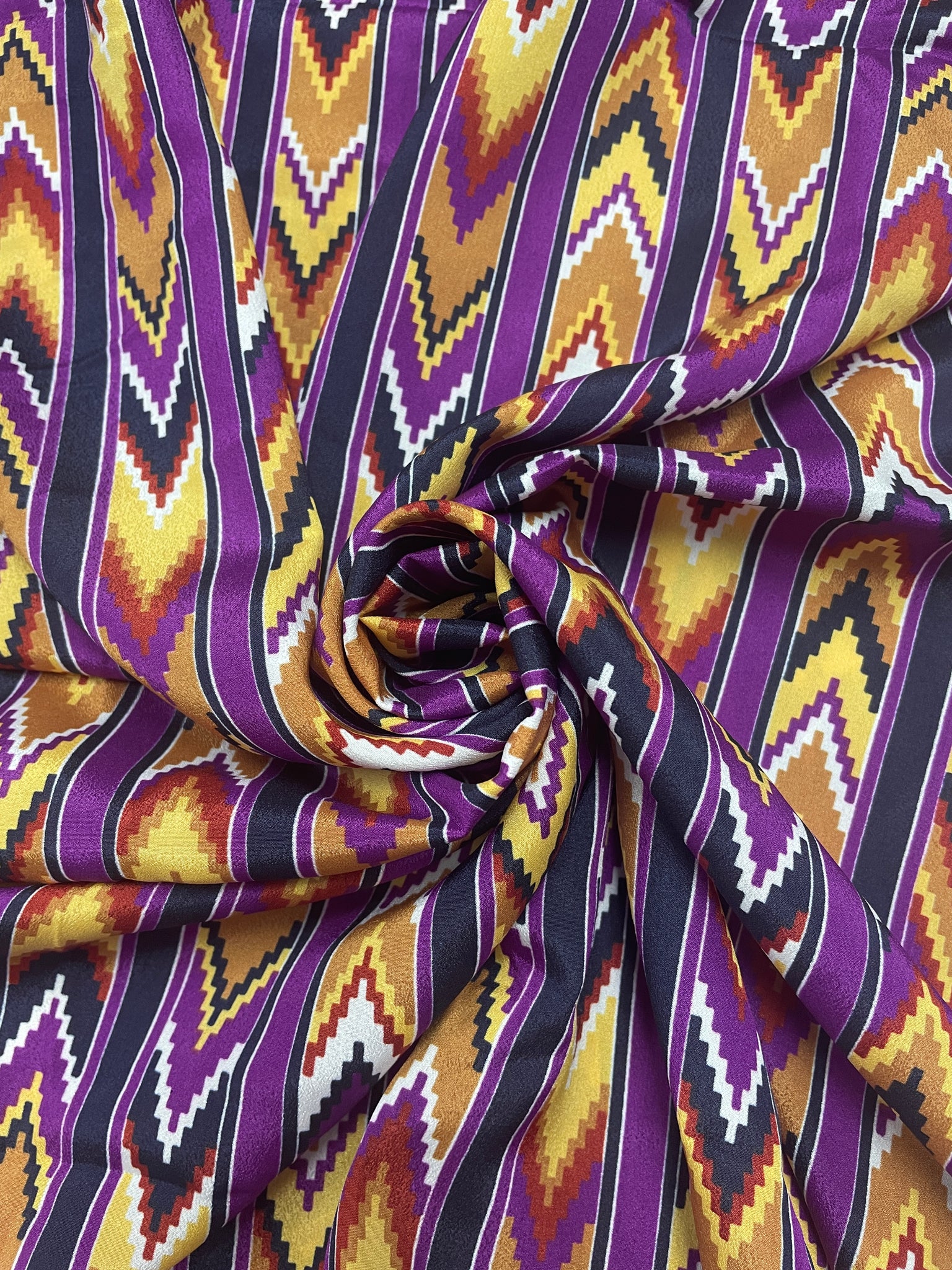 2 YD Polyester - Southwestern Stripes in Purple, Maroon, Tan, Yellow and Black