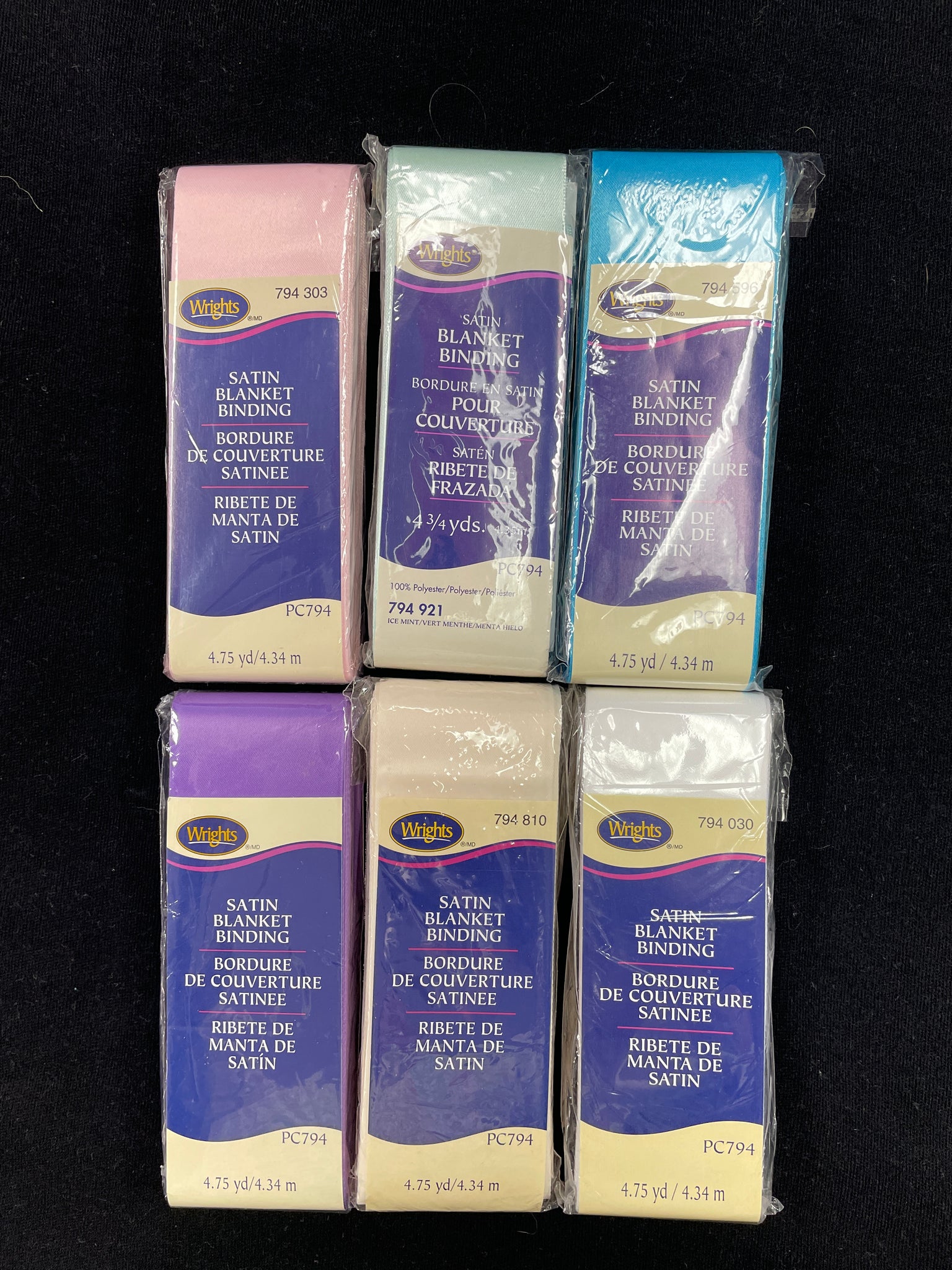 4 3/4 YD Polyester Satin Blanket Binding - Various Colors New in Package