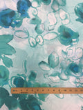 4 1/4 YD Nylon Crinkle Chiffon - Watercolor-Style Flowers in Greens, Blues and Teals on White