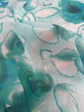 4 1/4 YD Nylon Crinkle Chiffon - Watercolor-Style Flowers in Greens, Blues and Teals on White