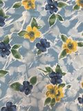 3 1/4 YD Nylon Crepe - Brushstroke-Style Flowers in Blue and Yellow on Blue and White