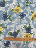 3 1/4 YD Nylon Crepe - Brushstroke-Style Flowers in Blue and Yellow on Blue and White