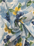 3 1/4 YD Nylon Crepe - Brushstroke-Style Flowers in Blue and Yellow on Blue and White