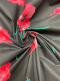 4 3/8 YD Cotton Vintage - Large Red Poppies on Black