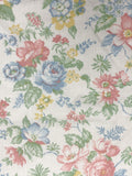 Polyester Smooth Slub Weave Vintage - White with Pastel Flowers