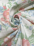Polyester Smooth Slub Weave Vintage - White with Pastel Flowers