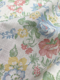 Polyester Smooth Slub Weave Vintage - White with Pastel Flowers