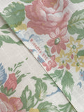 Polyester Smooth Slub Weave Vintage - White with Pastel Flowers