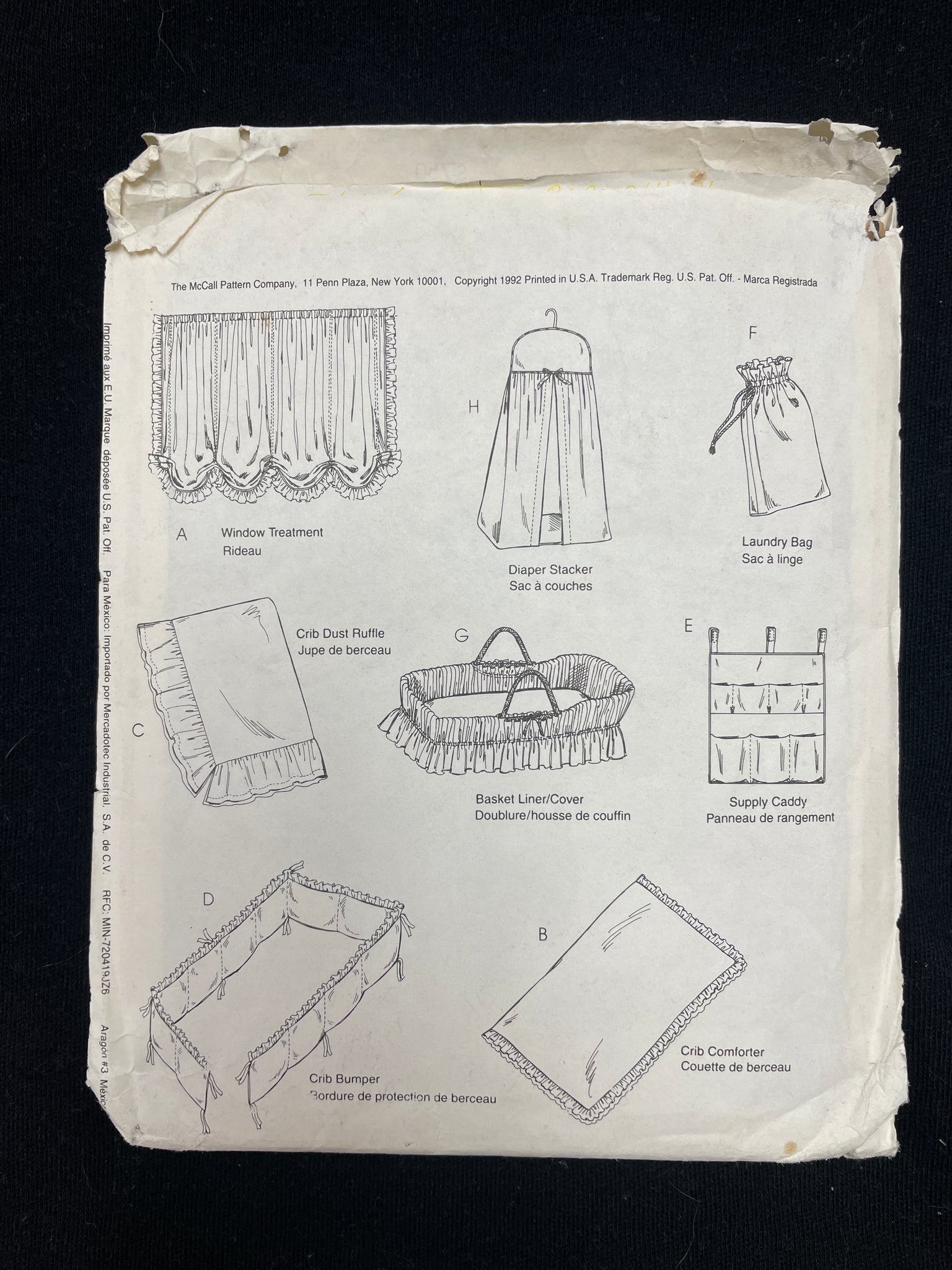 1992 McCall's 5795 Sewing Pattern - Nursery Room Accessories FACTORY FOLDED