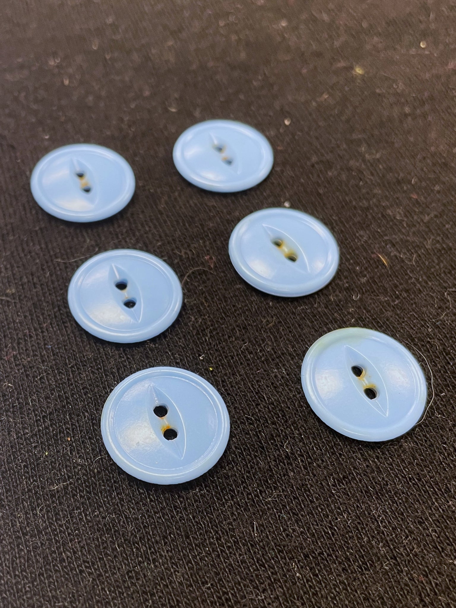 Button Plastic Set of 6 Vintage - Blue with Marquis-Shaped Centers