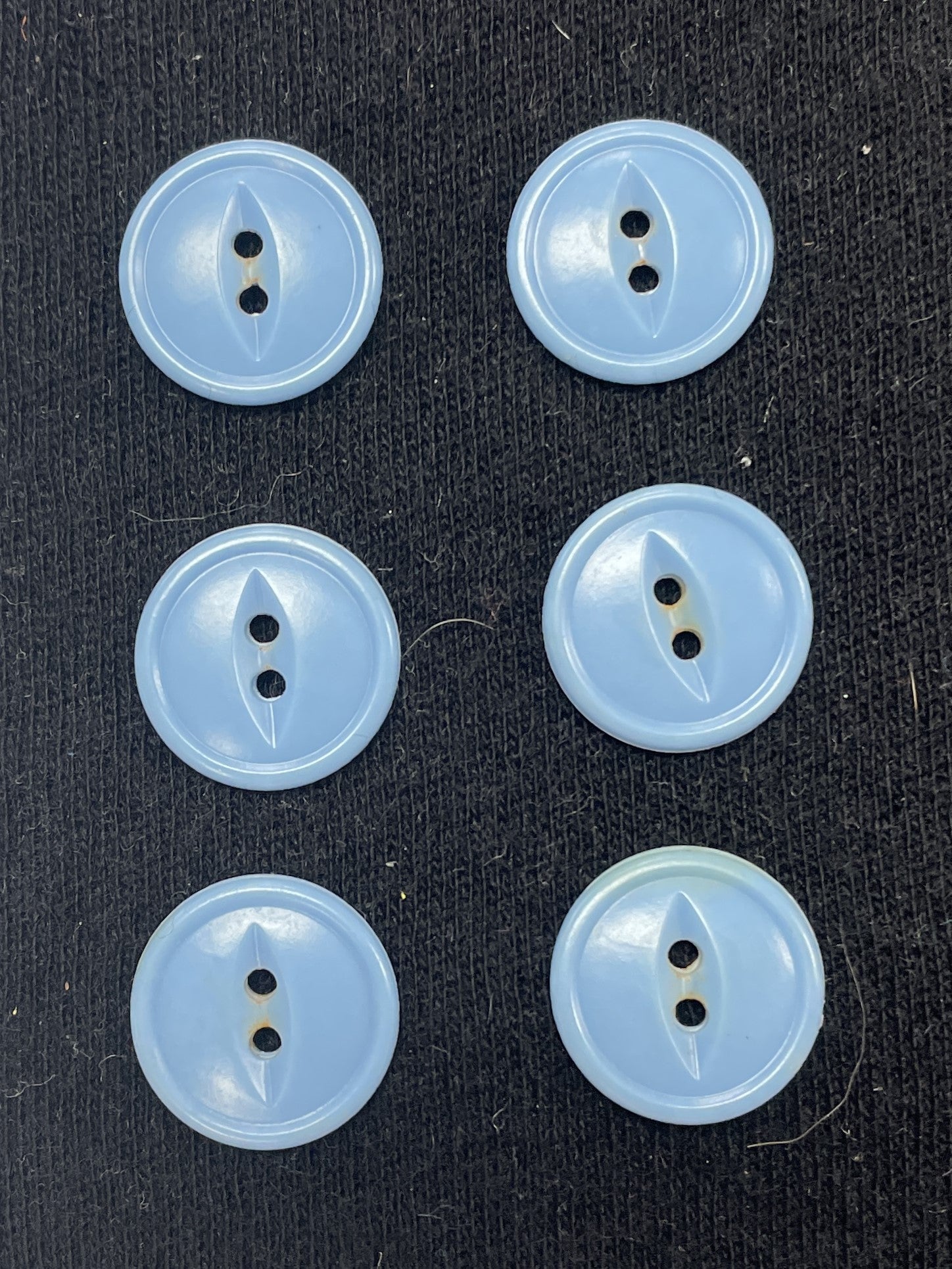 Button Plastic Set of 6 Vintage - Blue with Marquis-Shaped Centers