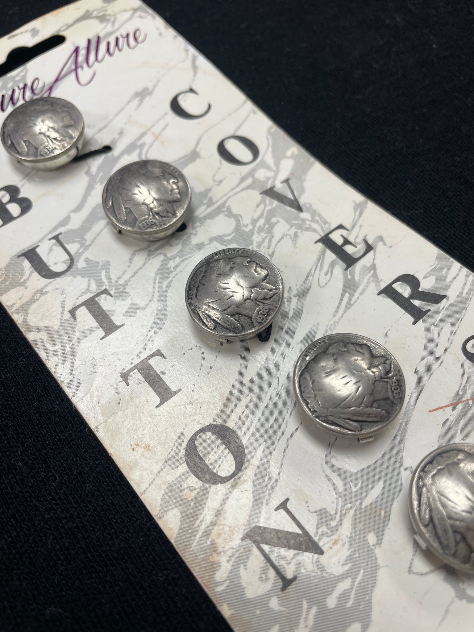 Button Covers Metal Set of 5 Vintage - "Buffalo Nickels"