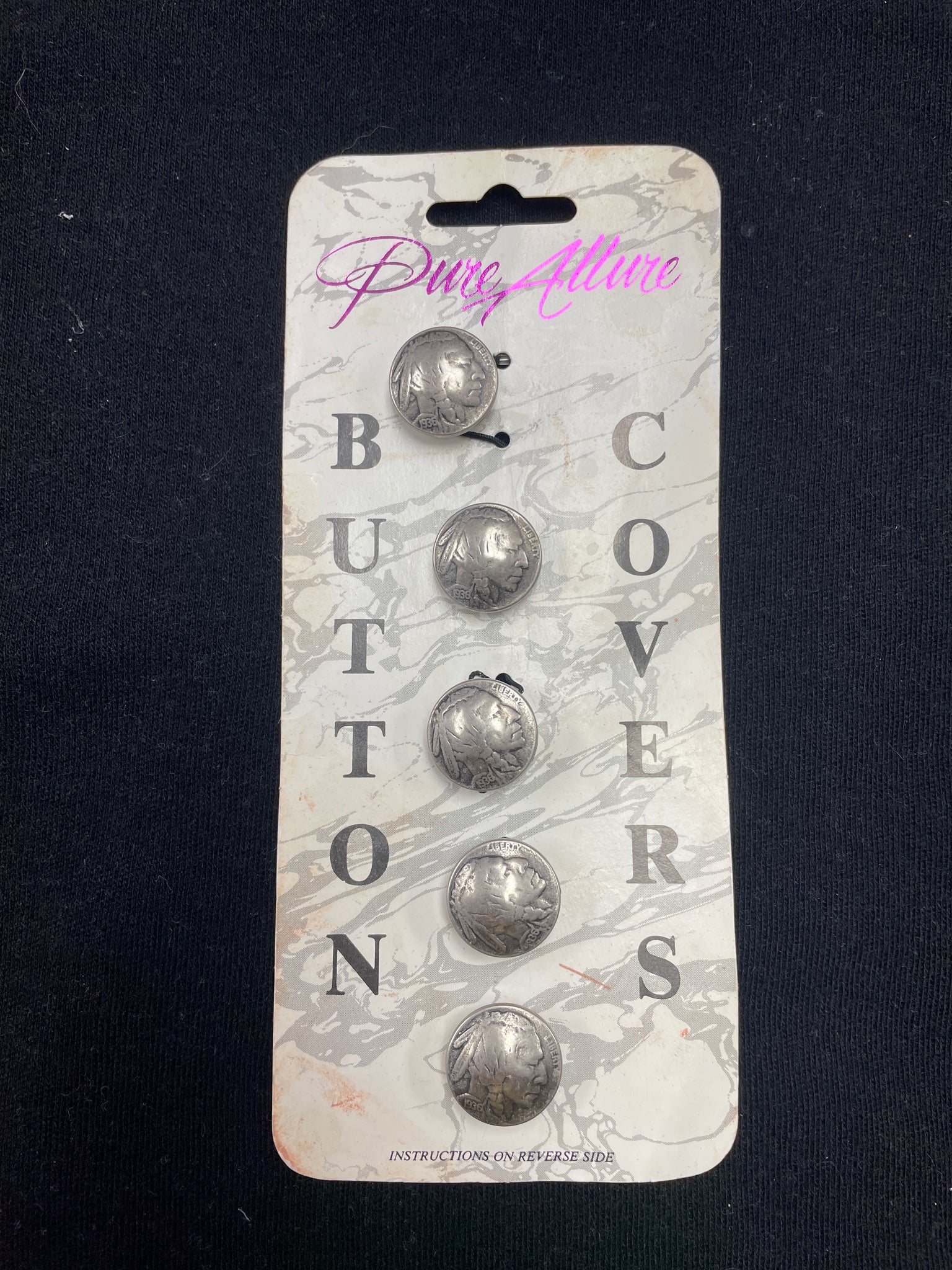 Button Covers Metal Set of 5 Vintage - "Buffalo Nickels"