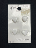 Buttons Plastic Set of 4 Vintage - White Hearts